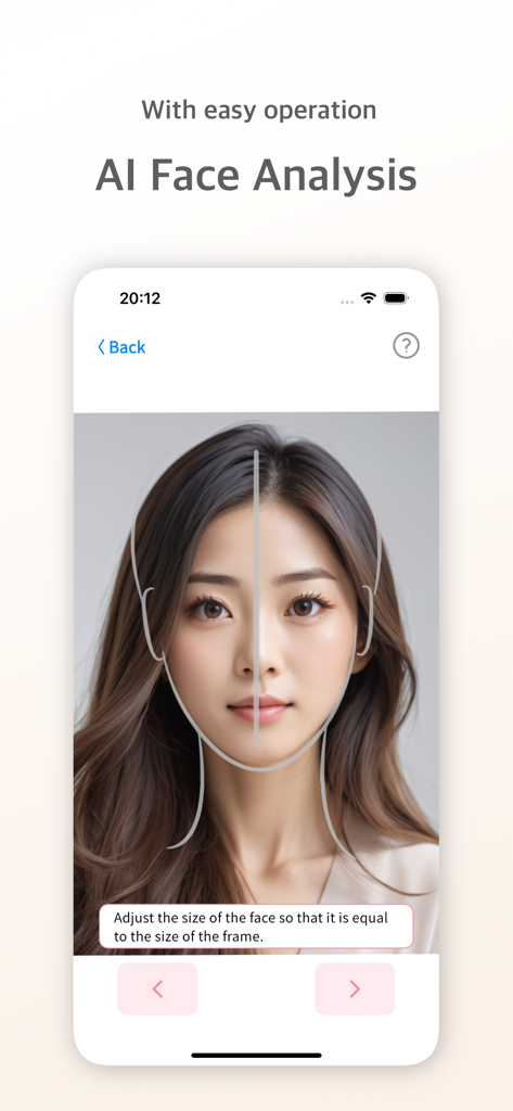Interface of the FaceChecker app showing a woman's face with an AI alignment frame for facial diagnosis