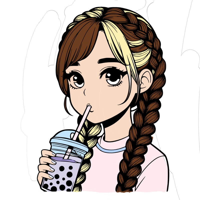 realistic girl with braided hair drinking boba