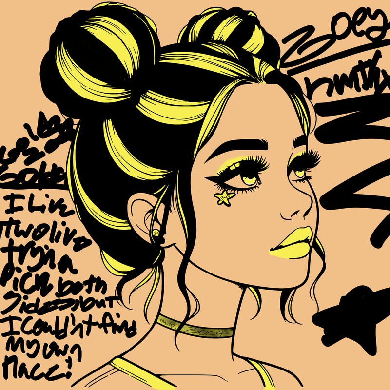 realistic girl with buns on the top of her head