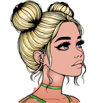 realistic girl with buns on the top of her head