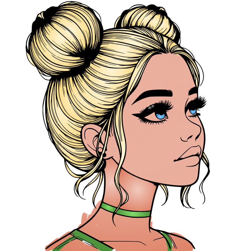 realistic girl with buns on the top of her head
