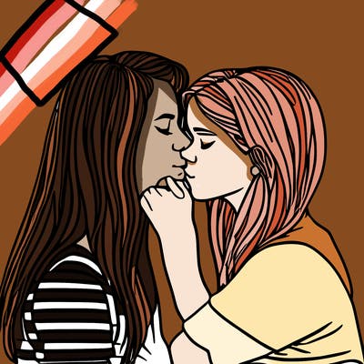 two girls kissing
