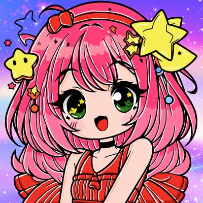 cute anime girl with star accessories