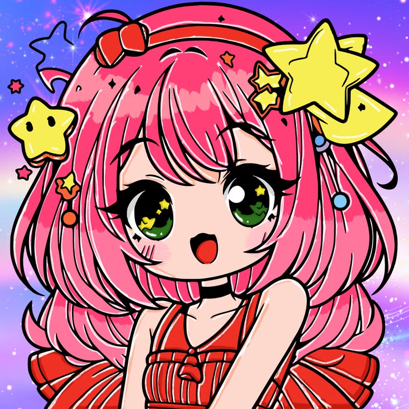 cute anime girl with star accessories