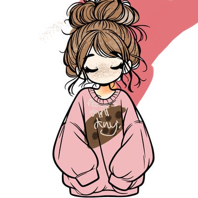 girl with baggy sweatshirt and messy bun