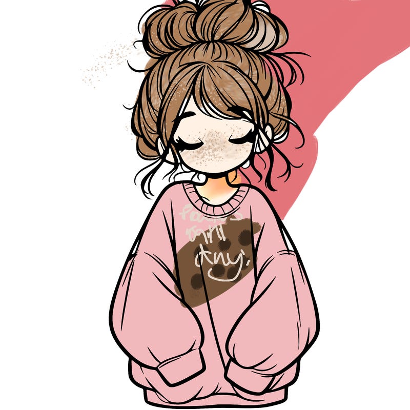 girl with baggy sweatshirt and messy bun