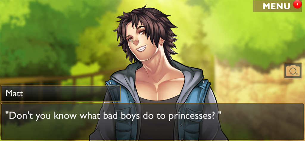 Matt Ortega character with flirtatious dialogue in the romance game Is It Love Matt Bad Boy