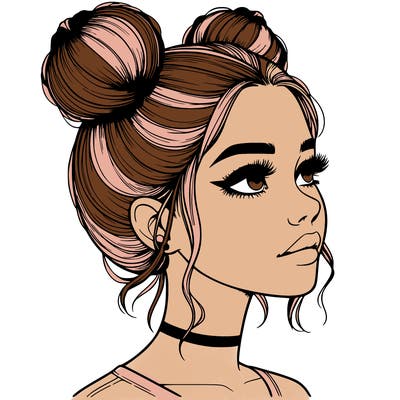 realistic girl with buns on the top of her head