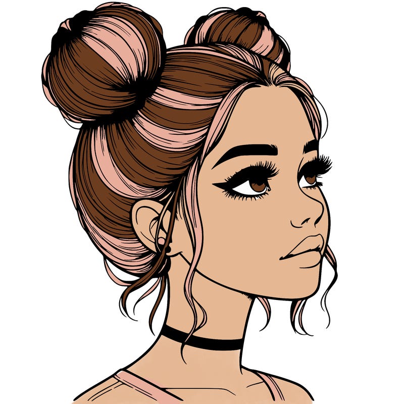 realistic girl with buns on the top of her head