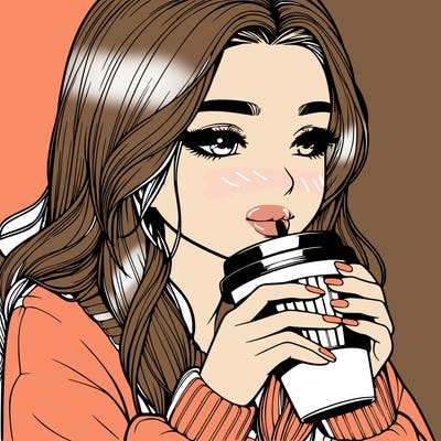 realistic girl drinking coffee