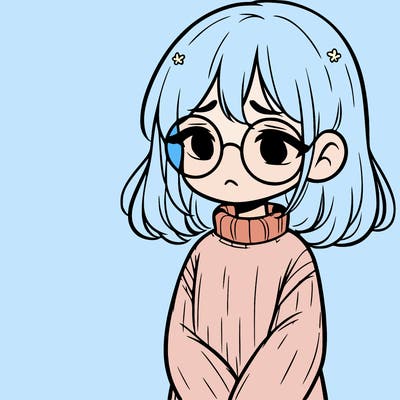 sad girl with glasses in a sweater