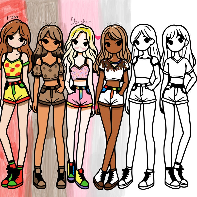 a group of girls wearing crop tops and shorts