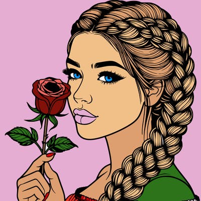 realistic woman with braids holding a single rose
