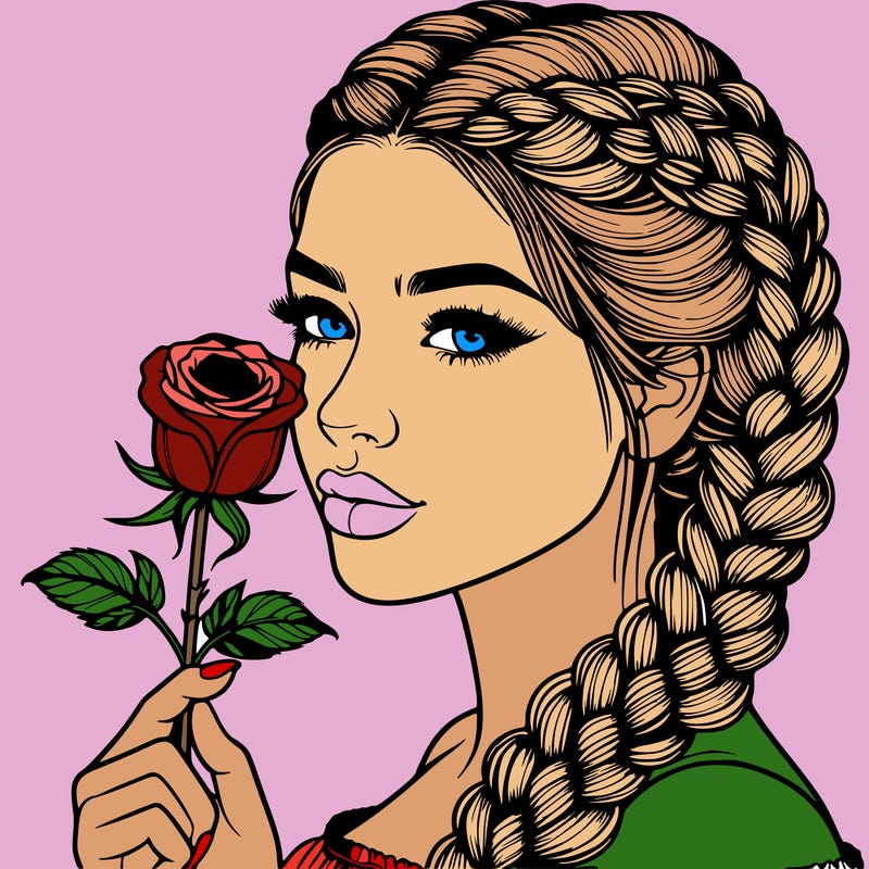 realistic woman with braids holding a single rose