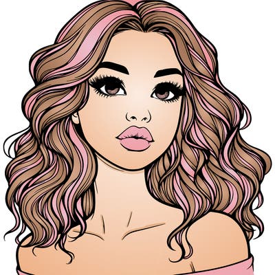 realistic girl with wavy hair and lips