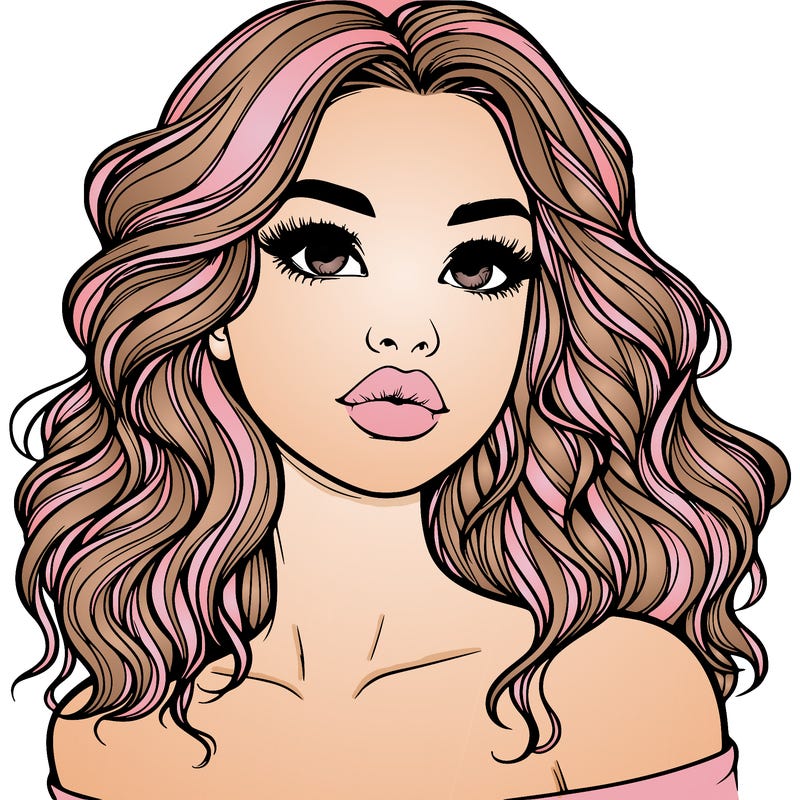 realistic girl with wavy hair and lips