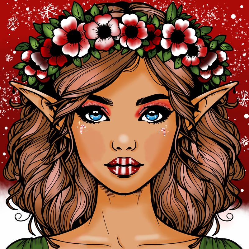 realistic female elf with flower crown