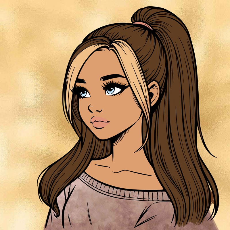 realistic girl with a high ponytail