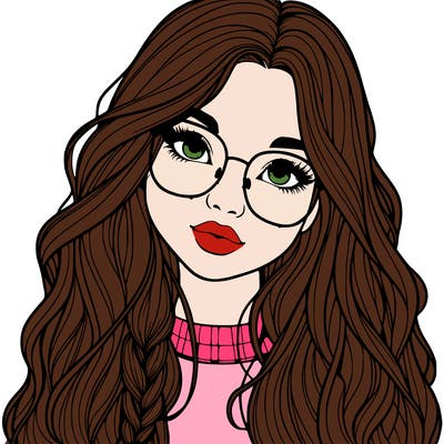 girl with long hair and freckles and glasses realistic