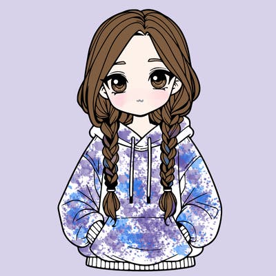 a realistic girl with a oversized hoodie and she has braids