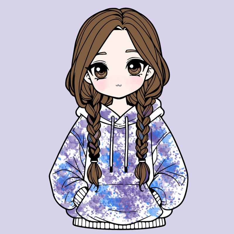 a realistic girl with a oversized hoodie and she has braids