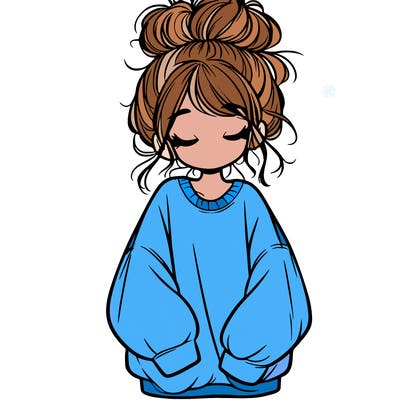 girl with baggy sweatshirt and messy bun