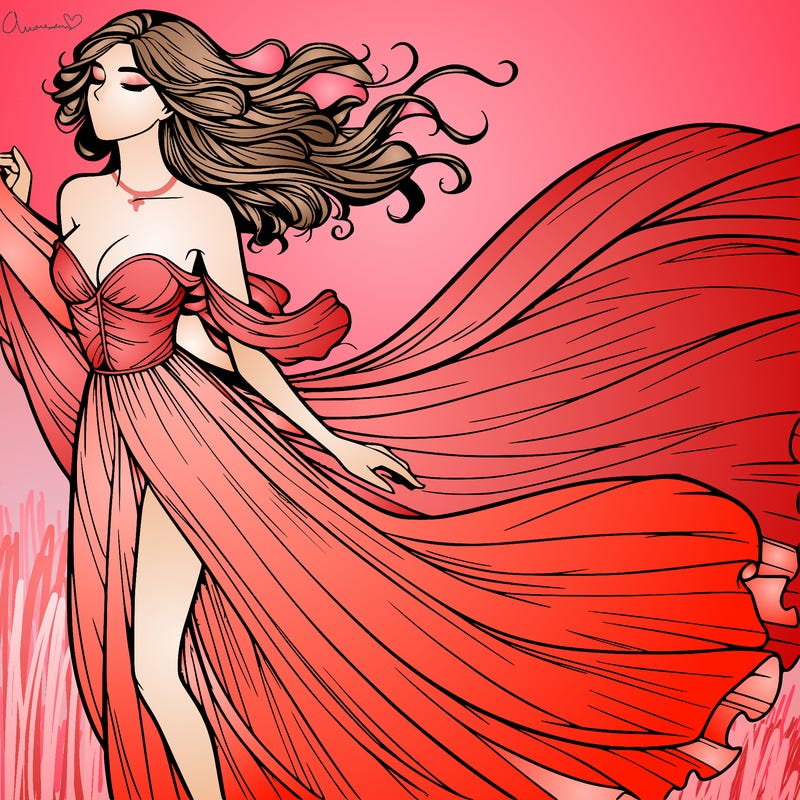 realistic woman in dress flowing the the wind