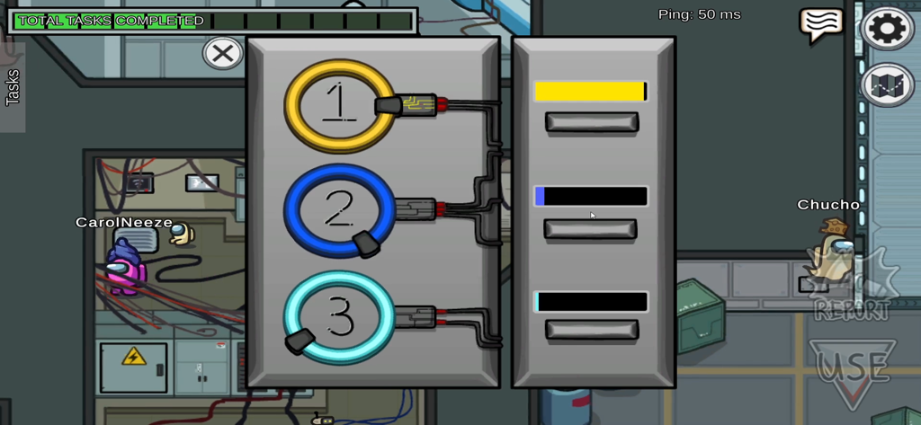 Ein Crewmate erledigt eine nummerierte Aufgabenreihe im Spiel Among Us.