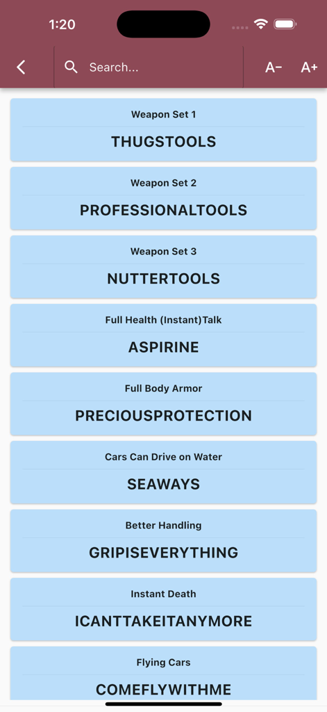 A comprehensive list of GTA Vice City cheat codes including weapons and health