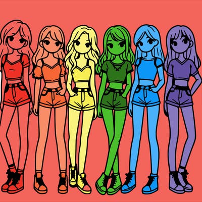 a group of girls wearing crop tops and shorts