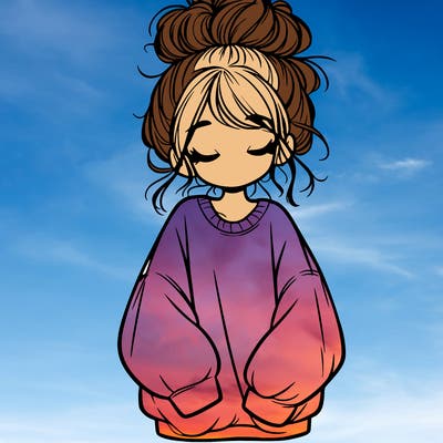 girl with baggy sweatshirt and messy bun
