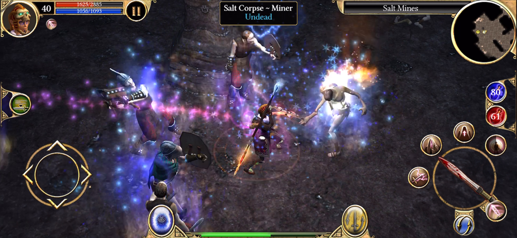 Titan Quest: Legendary Edition - Gameplay screenshot of Titan Quest Legendary Edition showing a hero fighting undead miners in the salt mines
