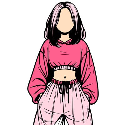 realistic girl faceless with baggy pants and a crop top