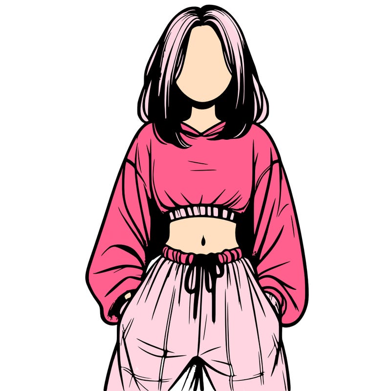 realistic girl faceless with baggy pants and a crop top