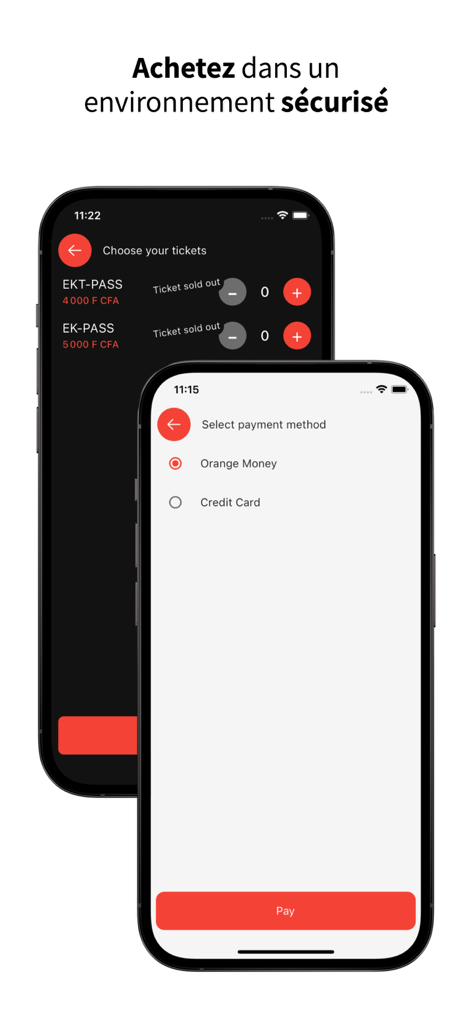 e-KaTicket - E-KaTicket mobile app interface showing ticket selection and secure payment methods