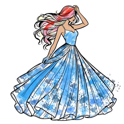 realistic woman with dress flowing in the wind