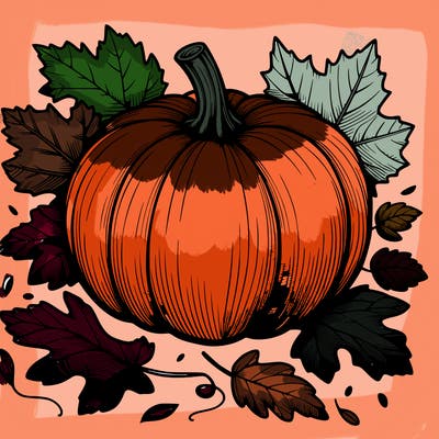 pumpkin with fallen leafs around it realistic