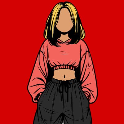 realistic girl faceless with baggy pants and a crop top