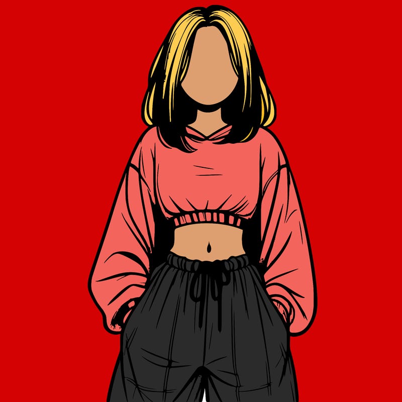 realistic girl faceless with baggy pants and a crop top
