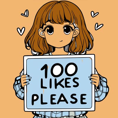 a girl holding a sign saying 100 likes please