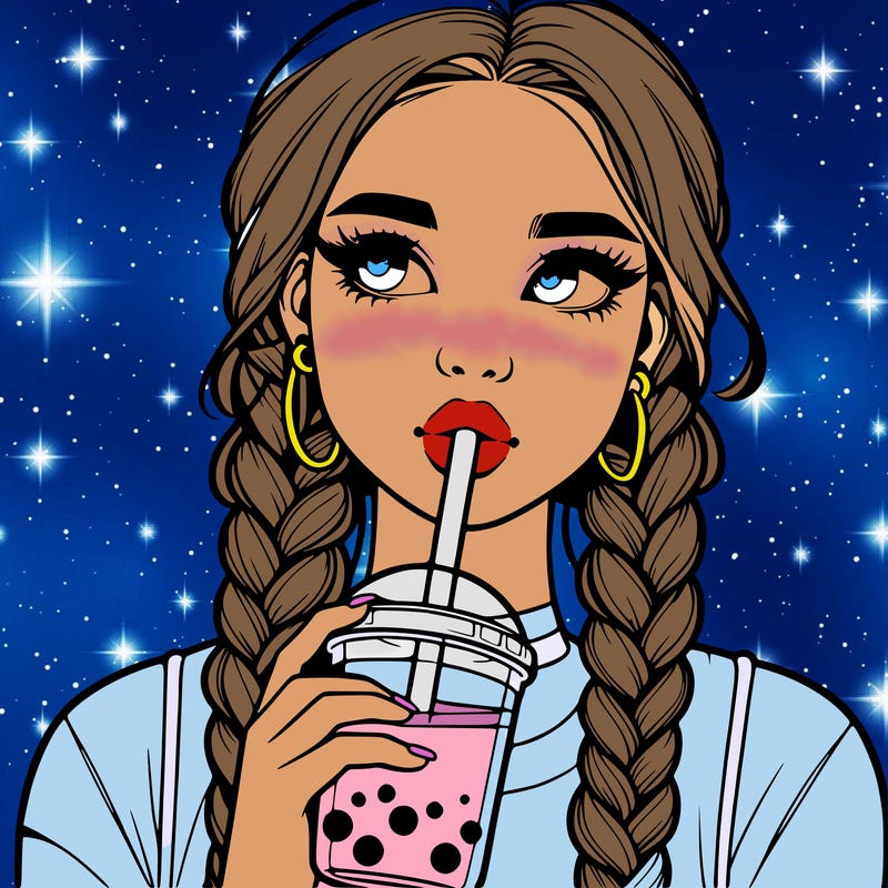 realistic girl with braided hair drinking boba