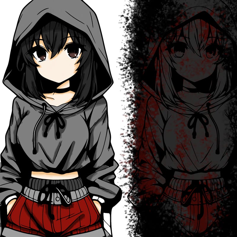 anime girl in a hoodie, long sleeved