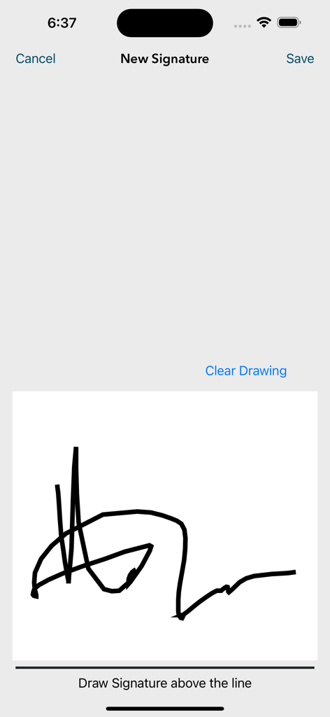 Scan It All Pro - Interfaz para dibujar y guardar una nueva firma digital en la aplicación Scan It All Pro
