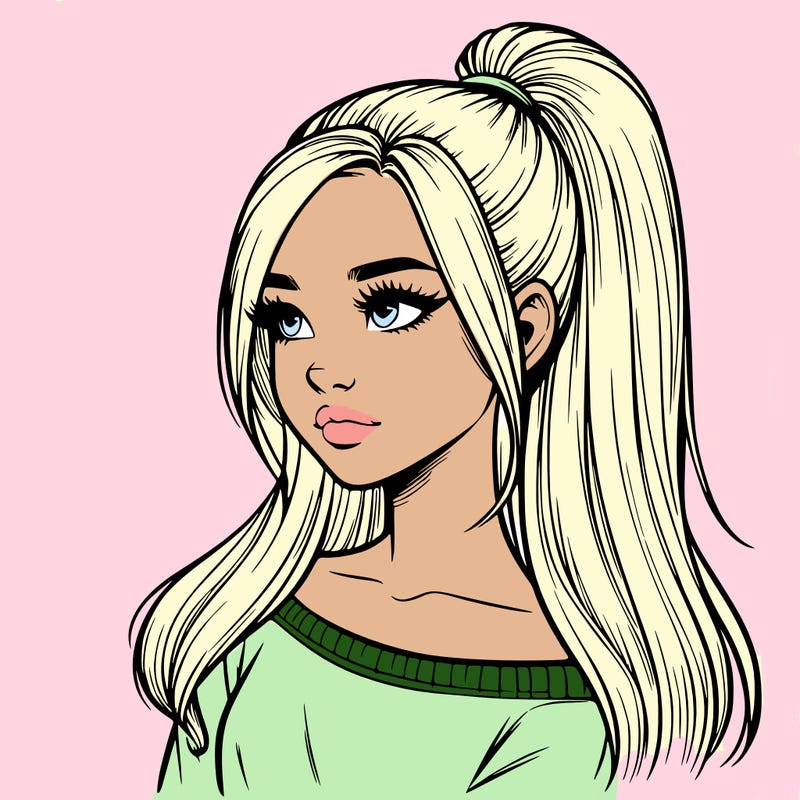 realistic girl with a high ponytail