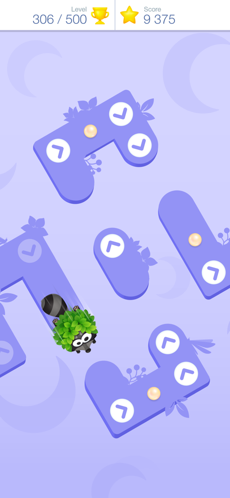 Tap Tap Dash: Turbo - A cute raccoon character navigating a winding purple path with direction arrows in Tap Tap Dash Turbo