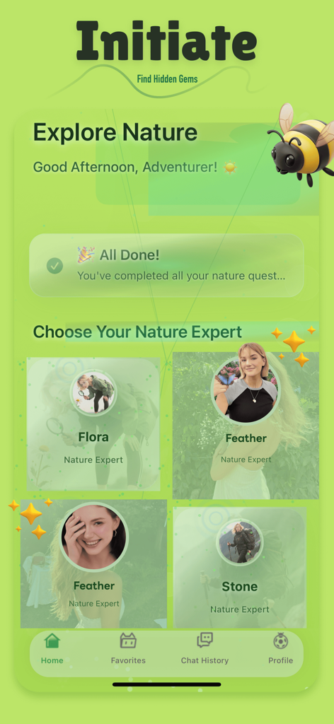 Interface de l'application Narru montrant une sélection de guides experts de la nature par IA pour explorer la flore et la faune.