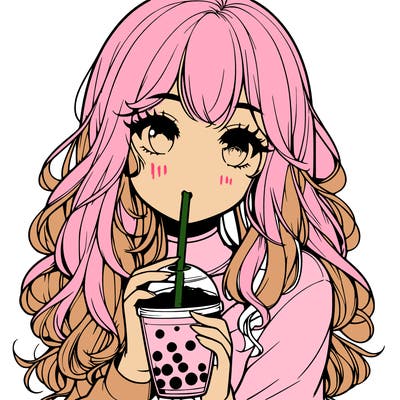 realistic girl drink a boba