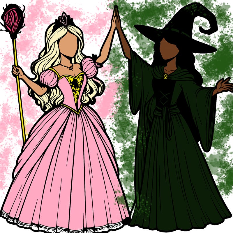detailed realistic split of a princess and a witch