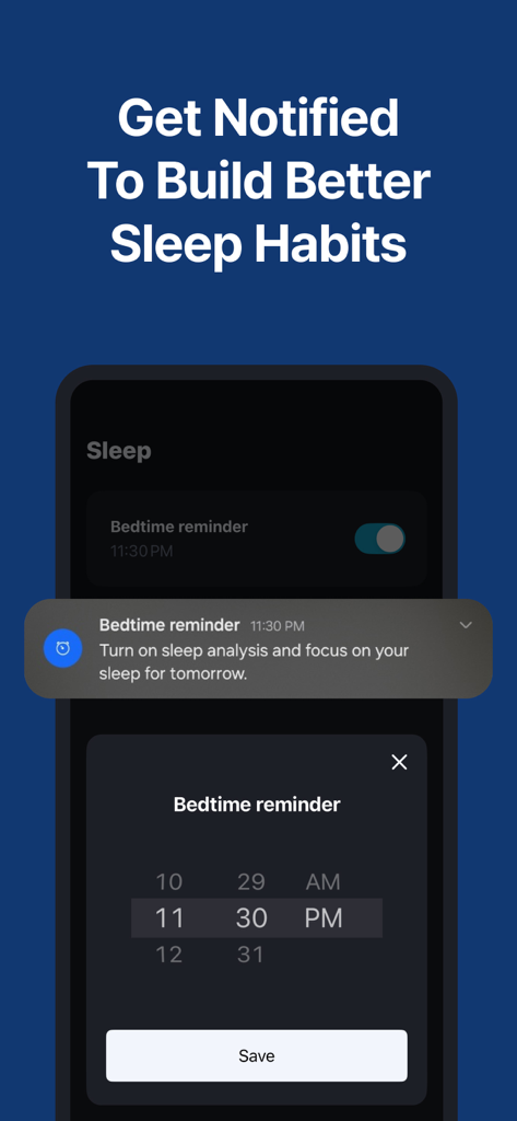 Alarmy - Loud alarm clock - Bildschirm der Alarmy-App mit einer Schlafenszeit-Erinnerung und Einstellungen zum Aufbau besserer Schlafgewohnheiten