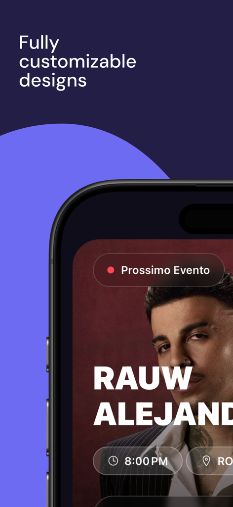 FunTicket - custom tickets - Mobile app interface displaying a fully customizable digital concert ticket for an event